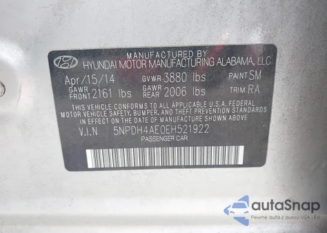 2014 Hyundai Elantra Se из США, поврежденный, VIN 5NPDH4AE0EH521922